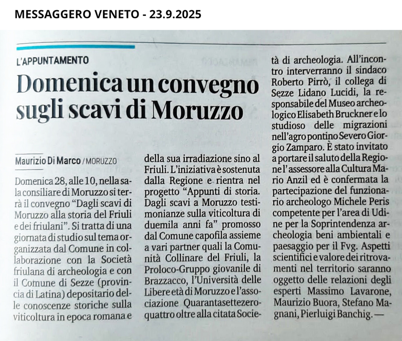 Articolo sul Messaggero Veneto